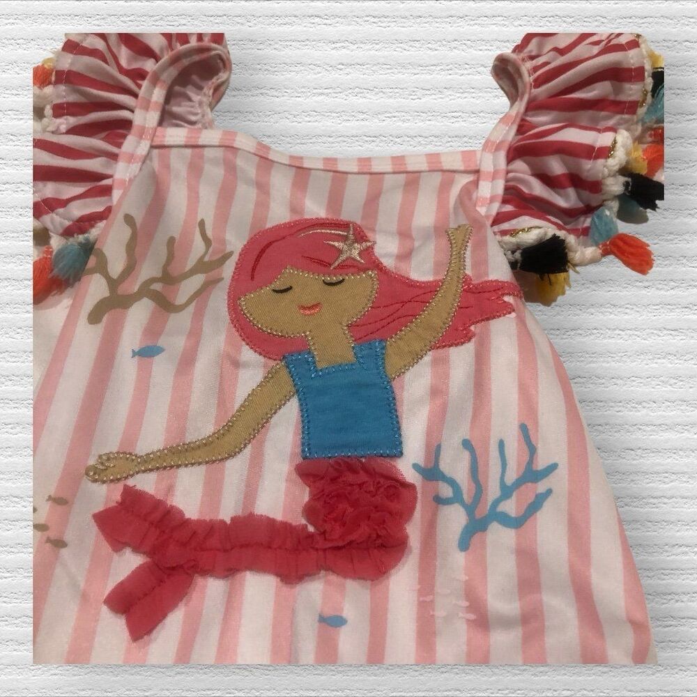 Mermaid Ruffle Pom Pom Swimsuit size100 3t